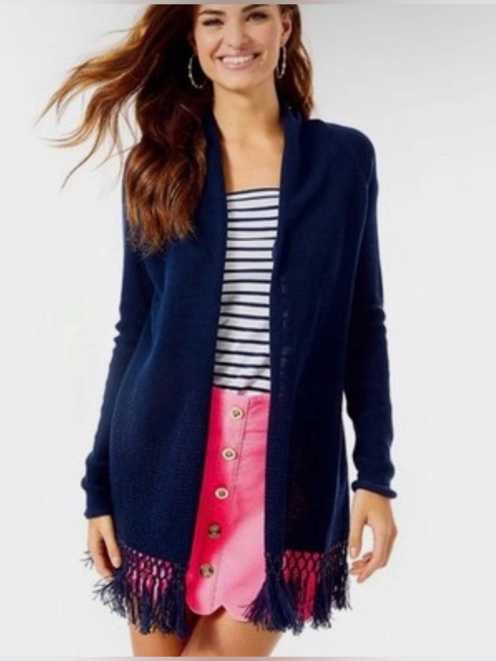 Lilly Pulitzer Tatum tassel cardigan sweater in True Navy, size Large